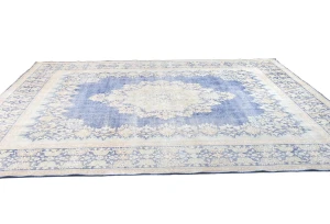 Antique Muted Blue Floral 10X13 Distressed Vintage Oriental Rug