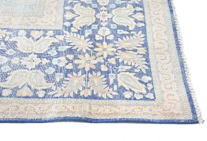 Antique Muted Blue Floral 10X13 Distressed Vintage Oriental Rug