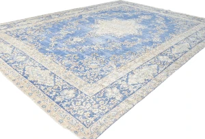 Antique Muted Blue Floral 10X14 Distressed Vintage Oriental Rug