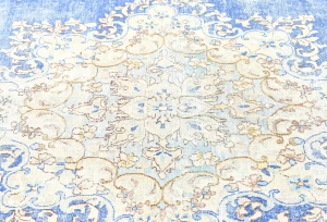 Antique Muted Blue Floral 10X14 Distressed Vintage Oriental Rug