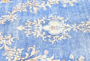 Antique Muted Blue Floral 10X14 Distressed Vintage Oriental Rug