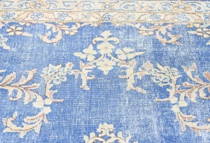 Antique Muted Blue Floral 10X14 Distressed Vintage Oriental Rug
