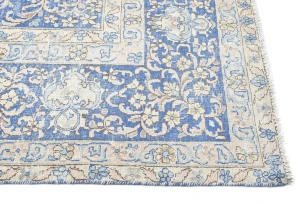 Antique Muted Blue Floral 10X14 Distressed Vintage Oriental Rug