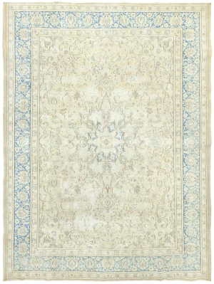 Antique Muted Beige Floral 9X12 Distressed Vintage Oriental Rug