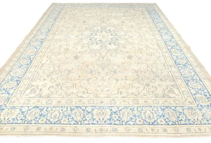 Antique Muted Beige Floral 9X12 Distressed Vintage Oriental Rug