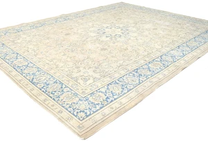 Antique Muted Beige Floral 9X12 Distressed Vintage Oriental Rug