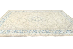 Antique Muted Beige Floral 9X12 Distressed Vintage Oriental Rug