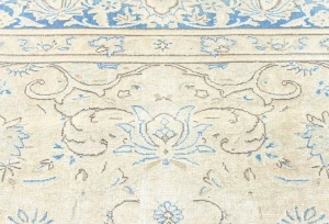 Antique Muted Beige Floral 9X12 Distressed Vintage Oriental Rug