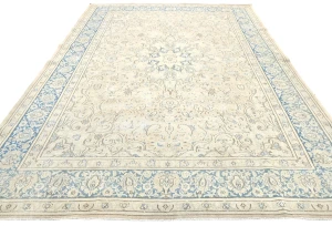 Antique Muted Beige Floral 9X12 Distressed Vintage Oriental Rug