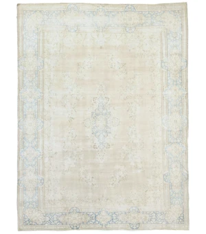 Antique Muted Beige Floral 10X13 Distressed Vintage Oriental Rug