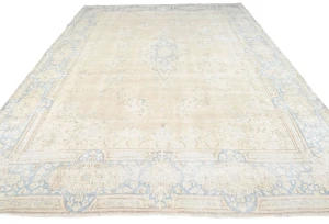 Antique Muted Beige Floral 10X13 Distressed Vintage Oriental Rug