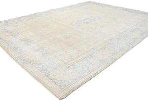 Antique Muted Beige Floral 10X13 Distressed Vintage Oriental Rug