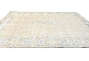 Antique Muted Beige Floral 10X13 Distressed Vintage Oriental Rug