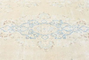 Antique Muted Beige Floral 10X13 Distressed Vintage Oriental Rug