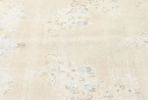 Antique Muted Beige Floral 10X13 Distressed Vintage Oriental Rug