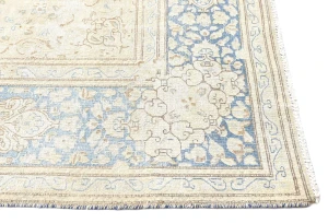 Antique Muted Beige Floral 10X13 Distressed Vintage Oriental Rug