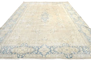 Antique Muted Beige Floral 10X13 Distressed Vintage Oriental Rug