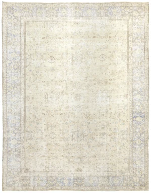 Antique Muted Beige Floral 10X13 Distressed Vintage Oriental Rug