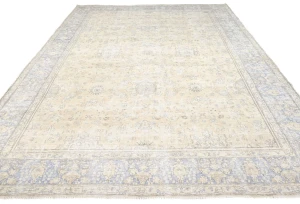 Antique Muted Beige Floral 10X13 Distressed Vintage Oriental Rug