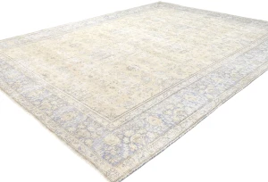 Antique Muted Beige Floral 10X13 Distressed Vintage Oriental Rug