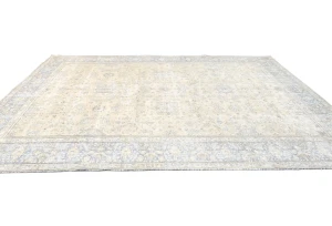Antique Muted Beige Floral 10X13 Distressed Vintage Oriental Rug