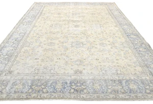 Antique Muted Beige Floral 10X13 Distressed Vintage Oriental Rug