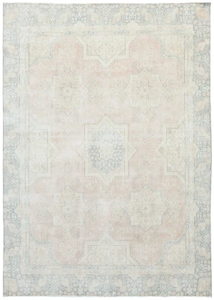 Antique Muted Coral Red Floral 9X12 Distressed Vintage Oriental Rug