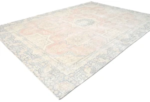 Antique Muted Coral Red Floral 9X12 Distressed Vintage Oriental Rug