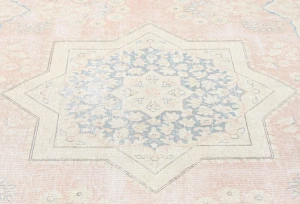 Antique Muted Coral Red Floral 9X12 Distressed Vintage Oriental Rug