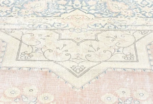 Antique Muted Coral Red Floral 9X12 Distressed Vintage Oriental Rug
