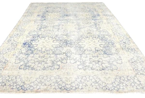 Antique Muted Blue Floral 8X11 Distressed Vintage Oriental Rug