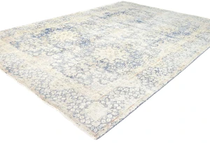 Antique Muted Blue Floral 8X11 Distressed Vintage Oriental Rug