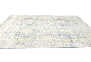 Antique Muted Blue Floral 8X11 Distressed Vintage Oriental Rug