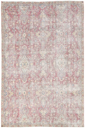 Muted Light Red Floral 7X10 Distressed Vintage Oriental Rug