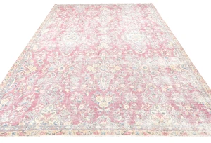 Muted Light Red Floral 7X10 Distressed Vintage Oriental Rug