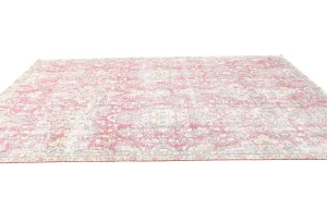Muted Light Red Floral 7X10 Distressed Vintage Oriental Rug