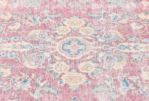 Muted Light Red Floral 7X10 Distressed Vintage Oriental Rug
