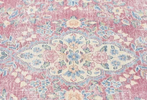Muted Light Red Floral 7X10 Distressed Vintage Oriental Rug