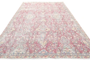 Muted Light Red Floral 7X10 Distressed Vintage Oriental Rug