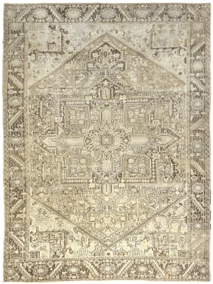 Muted Beige Floral 10X13 Distressed Vintage Oriental Rug