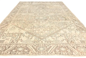 Muted Beige Floral 10X13 Distressed Vintage Oriental Rug