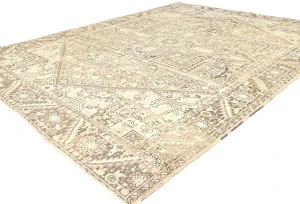 Muted Beige Floral 10X13 Distressed Vintage Oriental Rug
