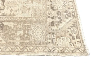 Muted Beige Floral 10X13 Distressed Vintage Oriental Rug