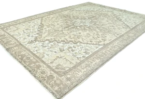 Muted Beige Floral 8X11 Distressed Vintage Oriental Rug