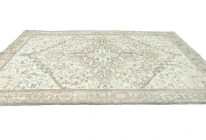 Muted Beige Floral 8X11 Distressed Vintage Oriental Rug