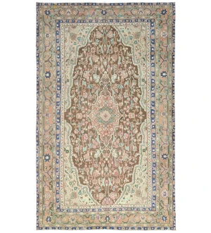 Semi Antique Muted Brown Floral 6X10 Distressed Oriental Rug