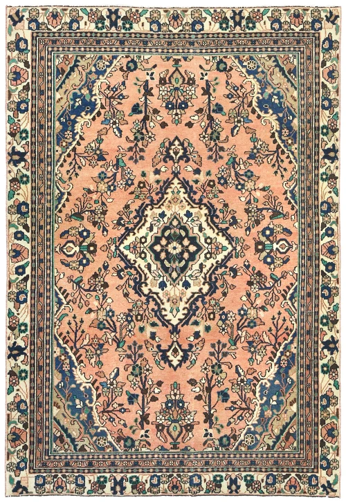 Semi Antique Muted Floral 6X9 Distressed Vintage Oriental Rug