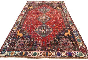 Vintage Red Tribal 6X9 Shiraz Persian Rug