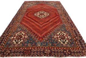 Semi Antique Red Tribal 6'8X9'6 Shiraz Persian Rug