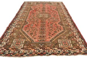Vintage Muted Red Tribal Geometric 5X8 Shiraz Persian Rug